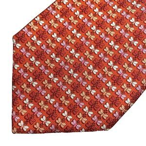 Vintage BATTISTONI Silk Tie BAT 1221 Butterfly Foulard Print Mens Red Italy